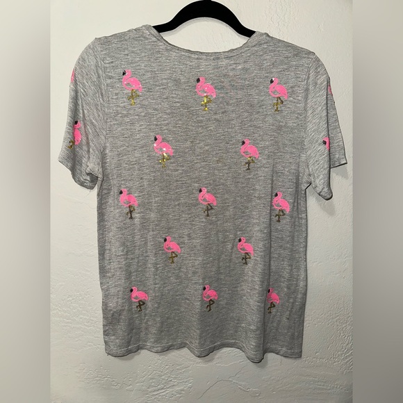 H&M Women’s Pink & Gold Sequin Flamingo Short Sleeve Shirt Top - Picture 2 of 7